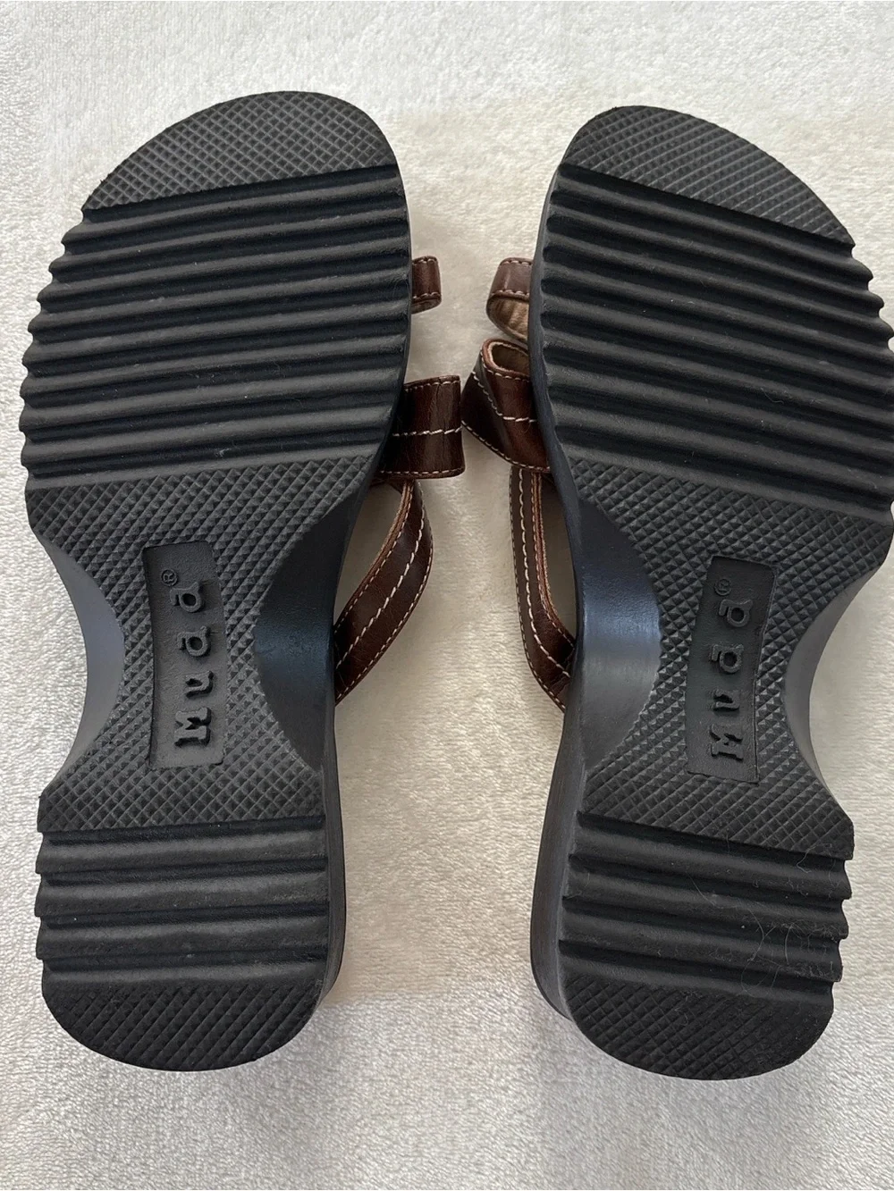 Vintage Y2K Mudd Platform Wedge Strappy Sandals Brown Buckle W7